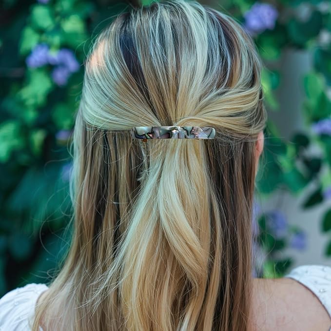 French Amie Small 2 1/4 Inches Celluloid Handmade Golden Brown, Tokyo, Onyx, Opera, Pearl Black, Ivory, Finish Automatic Hair Clip Hair Barrette (Gray Magma)