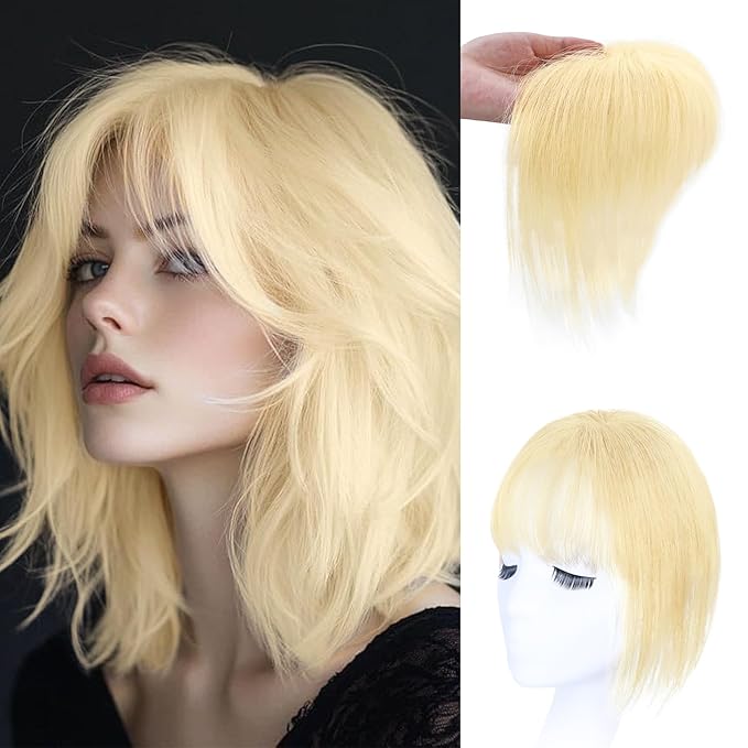 Hair Toppers for Women Real Human Hair 3D Bangs Clip 100% Human Toppers for Women 10 Inch Clip in Bangs Hairpieces (613 Light Blonde)