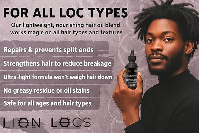 Lion Hair Growth Oil and Scalp Relaxer | Light Styling for Dreadlocks, Braidlocks, Braids, Faux Locs, Crochet Locs, Boho Locs, or Sisterlocks (4oz)