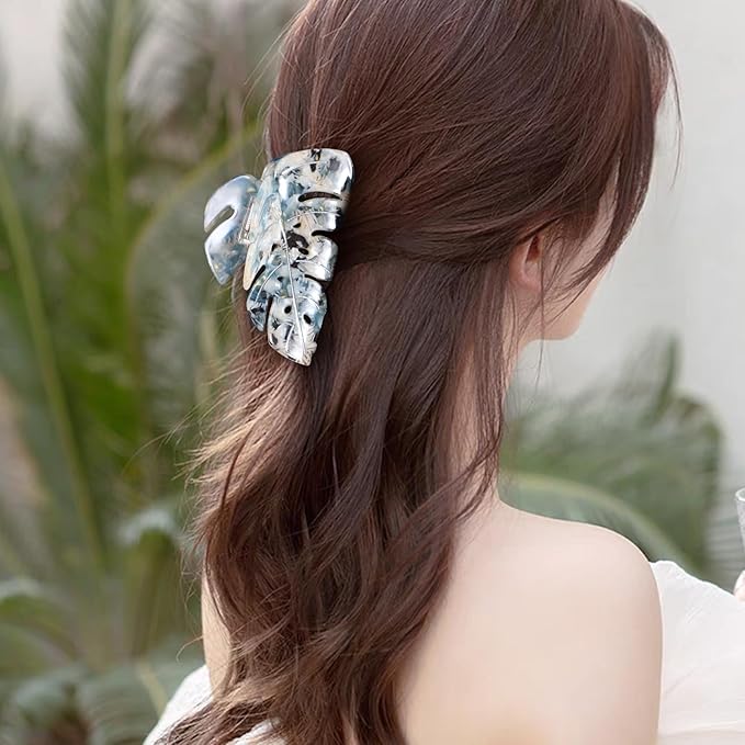 Blue Leaf Hair Claw Clip 3.5 Inch Strong Grip Hair Clip French Design Women Girls Hair Styling Accessories for Thick Thin Hair