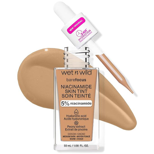 wet n wild Bare Focus Skin Tint, 5% Niacinamide Enriched,Buildable Sheer Lightweight Coverage, Natural Radiant Finish, Hyaluronic & Vitamin Hydration Boost, Cruelty-Free & Vegan - Cocoa