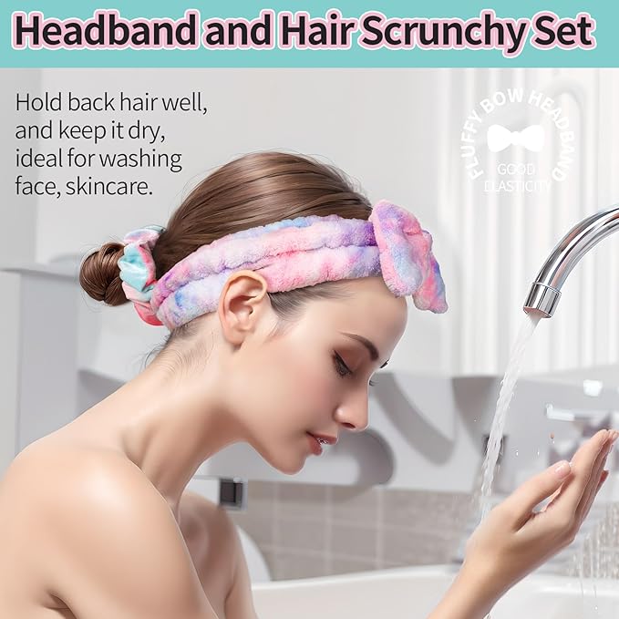 LEOBRO Spa Headband, Makeup and Skincare Headbands for Women, Headband for Washing Face, Face Wash Skin Care Make Up Headbands, with Hair Scrunchies, Christmas Gifts for Teens, Girls, Women