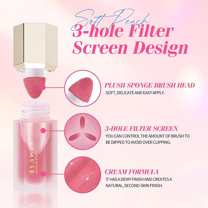 KIMUSE Soft Pink Gel-Cream Blush Trio, Liquid Blush for Cheeks, Weightless, Long-Wearing, Smudge Proof, Natural-Looking, Dewy Finish, Skin Tint Blush Makeup, 0.42 Fl Oz (love pink)