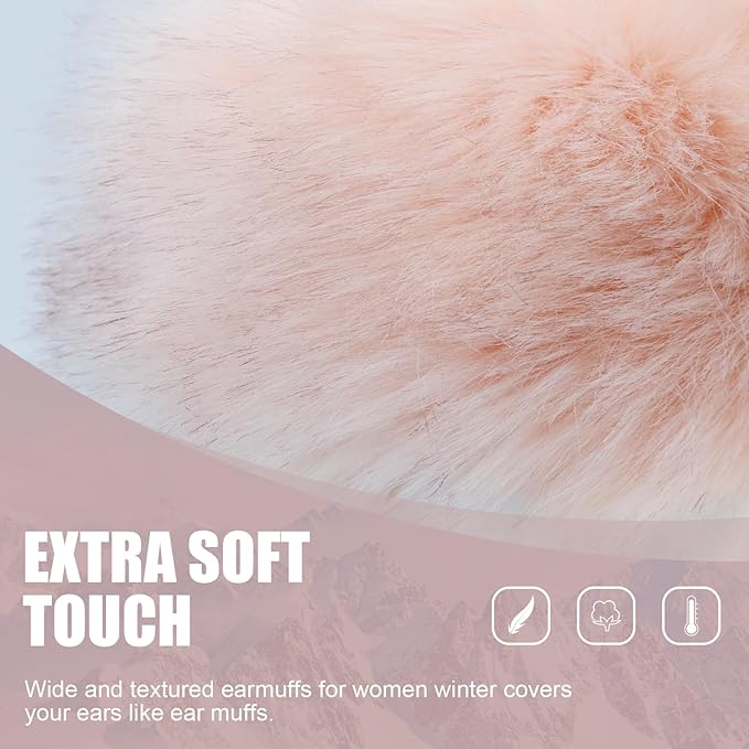 Faux Fur Headband for Women Elastic Fuzzy Thick Earmuffs Winter Headwrap Ear Muffs Furry Ear Warmers Cold Weather (Pink)