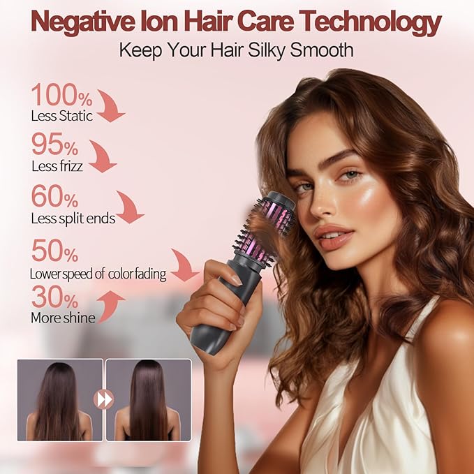 Youbella Cordless Hair Curling Iron Brush, Mini Travel Hot Straightener Comb, 3-in-1 Portable Wave Curling Wand, 1.5″ Ionic Heated Brush, USB Rechargeable Hair Curler, Matte Gray