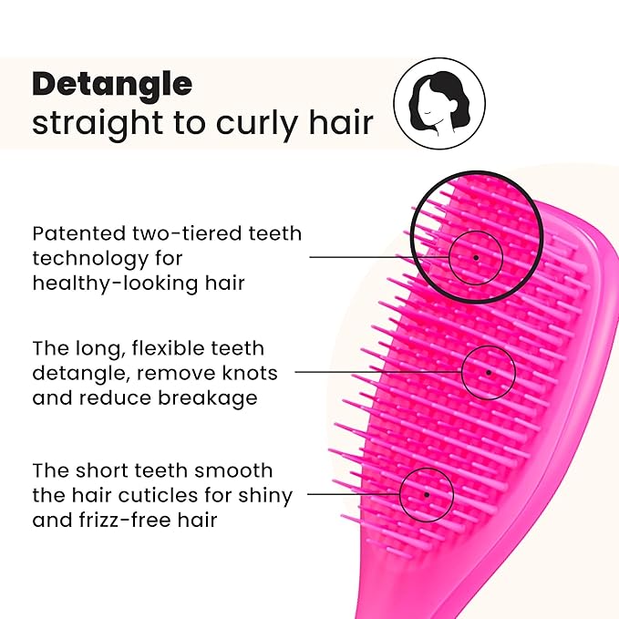 Tangle Teezer Ultimate Detangler Hairbrush, Eliminates Knots & Reduces Breakage, Mini Hair Brush for Travel, Small Hands & All Hair Types, Runway Pink