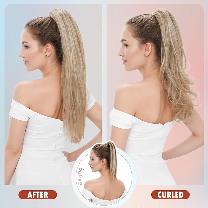 Hairro Ponytail Hair Extensions Claw Clip In Ponytails Jaw On Ponytail Extensions 100% Real Human Hair Long Straight Jaw/Claw Clips Pony Tail Hairpieces For Women 18 Inch 115g #613 Light Blonde