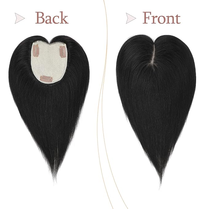 Human Hair Toppers for Women with Thinning Hair Real Human Topper Crown No Bangs 10 Inch #1B Natural Black
