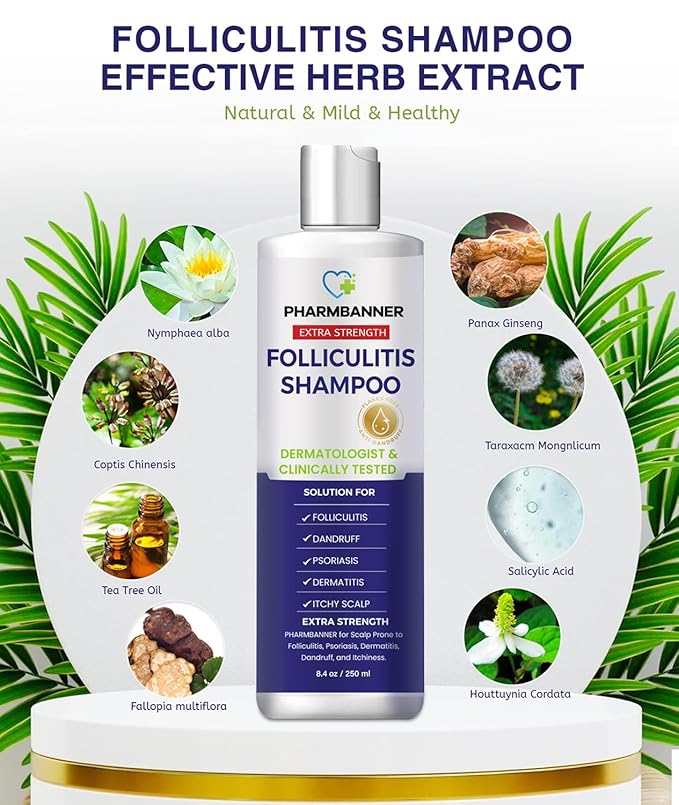 Anti-Fungal Shampoo for Folliculitis, Seborrheic Dermatitis, Scalp Psoriasis - Relieves Itchy & Dry Scalp