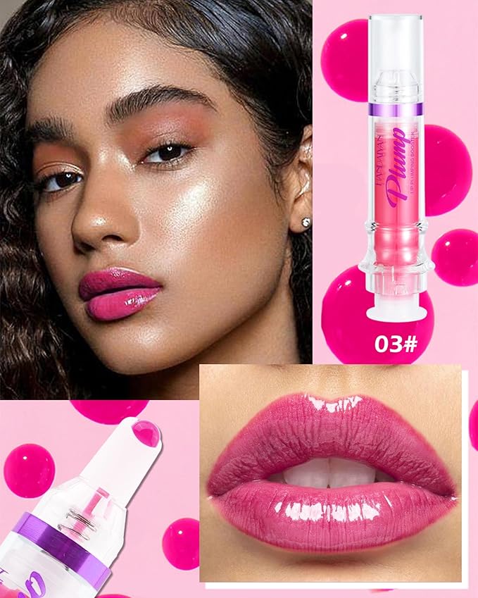 Spicy Lip Plumping Booster,Plumping Lip Oil with Chili Extract,High-Shine Smooth Fuller Lips,Hydrating Pink LIp Goloss Lip Glaze,Plump and Pout Lip Plumper Lipstick,Christmas Makeup Gift for Women-03#