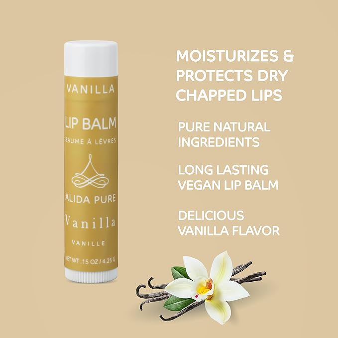 Vanilla Lip Balm Collection, Vegan Lip Balm Set, Beeswax Free, with Avocado Oil, Organic Jojoba Oil, and Vitamin E, Natural Moisturizer for Dry, Chapped Lips, 3 Tube Set