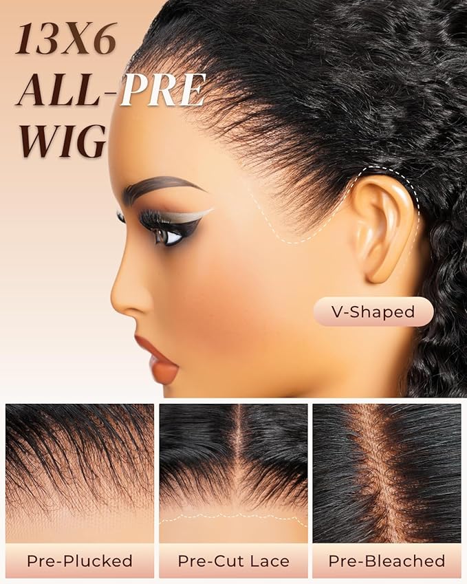 Arabella 13x6 Lace Front Wigs Human Hair 210% Density Glueless Wigs Human Hair 100% Curly Wave Human Hair Wigs 12A Pre Plucked Pre-Bleached Pre-Cut Glueless Wig (26inch,13x6 deep curly wig)