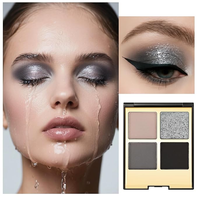 Erinde 4 Colors Eyeshadow Palette Eye Shadow Makeup, Matte Shimmer Metallic Peach Champagne Dark Brown Nude Neutral Eyeshadow, Long Wearing, Velvety Pigmented Blendable, Quad Eye Shadow Palette, 02