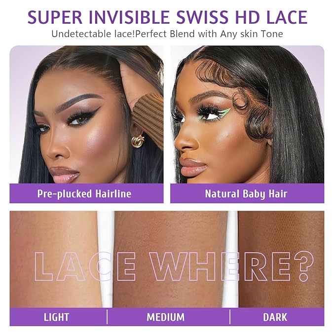 0.10mm Ultra-thin SKINLIKE Real HD Lace Wig,13x4 Full Frontal 200% Density Clean Hairline Pre Plucked Bleached Knots HD Lace Body Wave Human Hair Wig With Baby Hair 34 Inch