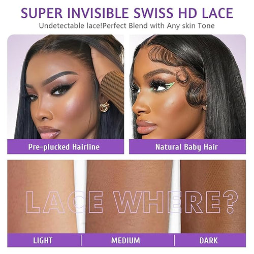 0.10mm Ultra-thin SKINLIKE Real HD Lace Wig,13x4 Full Frontal 200% Density Clean Hairline Pre Plucked Bleached Knots HD Lace Body Wave Human Hair Wig With Baby Hair 34 Inch