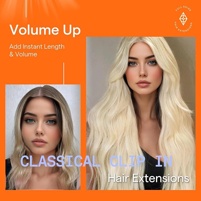 Full Shine Clip in Hair Extensions White Blonde 22 Inch Clip in Extensions for Women Remy Hair Extensions Clip ins Blonde Natural Human Hair 7 Pcs 120 G