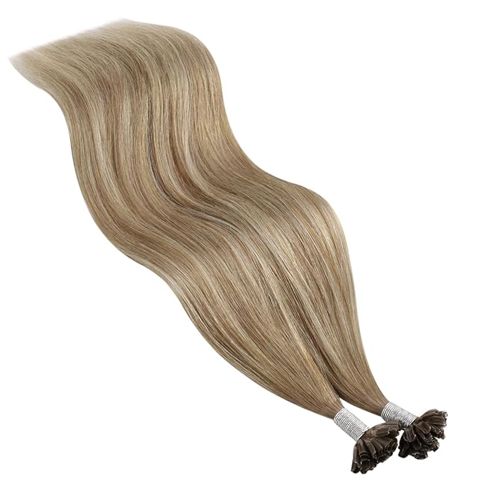 YoungSee Human Hair U Tip Hair Extensions Ombre Utip Remy Hair Extension Balayage Light Brown Ombre Blonde U Tips Human Hair Extensions Straight U Tip Keratin Hair Extension for Short Hair 50s/50g