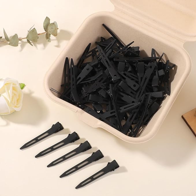 Choicbaby 80 PCS Duck Clips for Hair 2.2 Inch Black Hair Clips Metal Duckbill Clip Hair Clips for Pin Curls Hair Accessories for Girls Women Hair Styling Clips