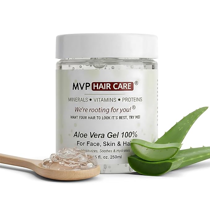 MVP Hair Care Organic Aloe Vera Gel, 8.45 fl oz - Pure Aloe Vera Gel for Face, Skin & Hair, Cold Pressed Natural Aloevera for Hydration, Softness, Smooth Texture & Sunburn Relief