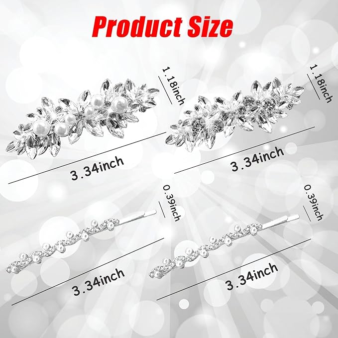4 Pieces Rhinestone Bridal Hair Clip,Crystal Hair Clips, Rhinestone Jewelry Barrette Vintage Hair Accessories Pearl Hair Clips Hair Accessories for Women Wedding Golden Leaves Golden/Silver Pearls