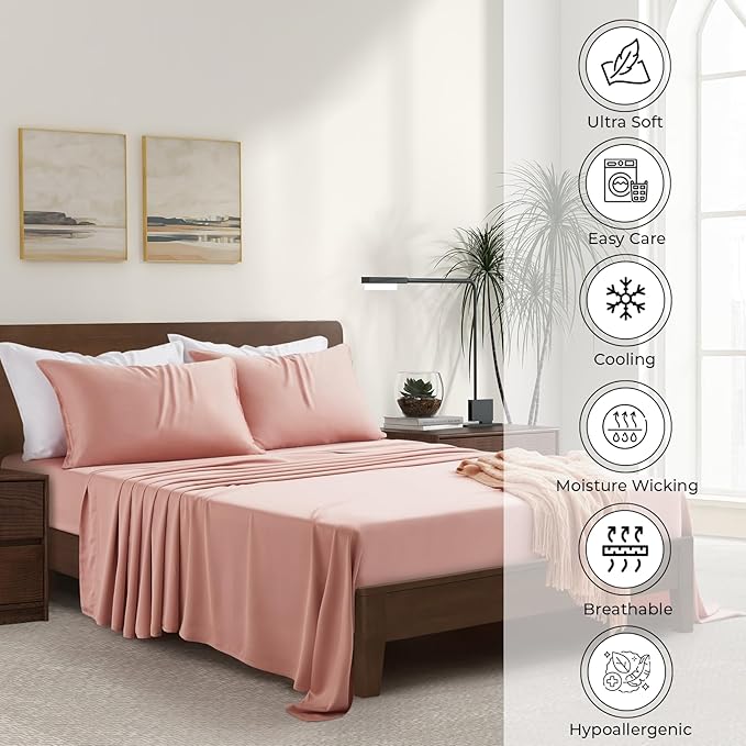 Luxury Bamboo Market | King Envelope Pillowcase Set | 100% Viscose Made from Bamboo | Organically Grown | Ultra Soft | Cooling | 2pcs [Rose Quartz]
