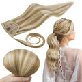 RUNATURE Ponytail Extension Human Hair Blonde, Real Hair Ponytail Extension, Human Hair Ponytail Wrap Around, Remy Natural Hair Tangle Free, 18 Inch 80g #16P22 Dark Ash Blonde Highlight Light Blonde