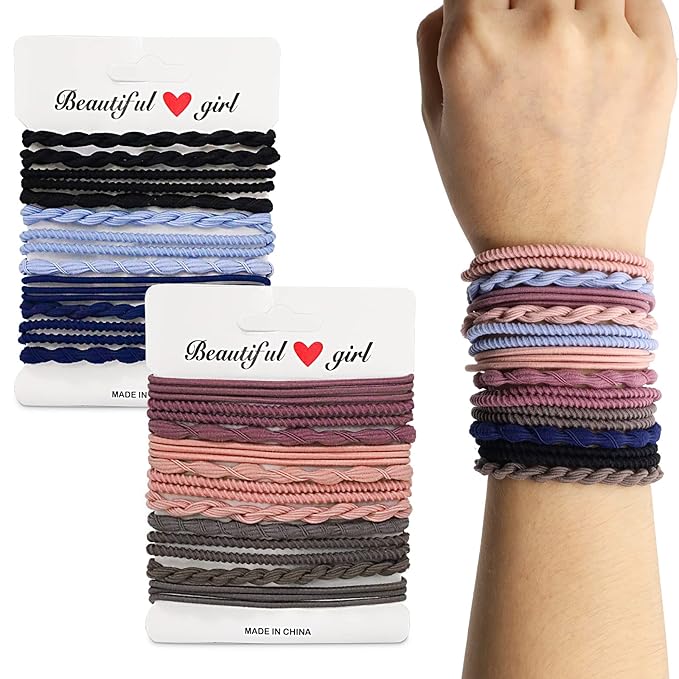 MEMOVAN Hair Tie Bracelets 24pcs Boho Ponytail Holders - Seamless Braided Elastic Cotton Hair Bands for Women, Girls, Thick, Thin, and Curly Hair