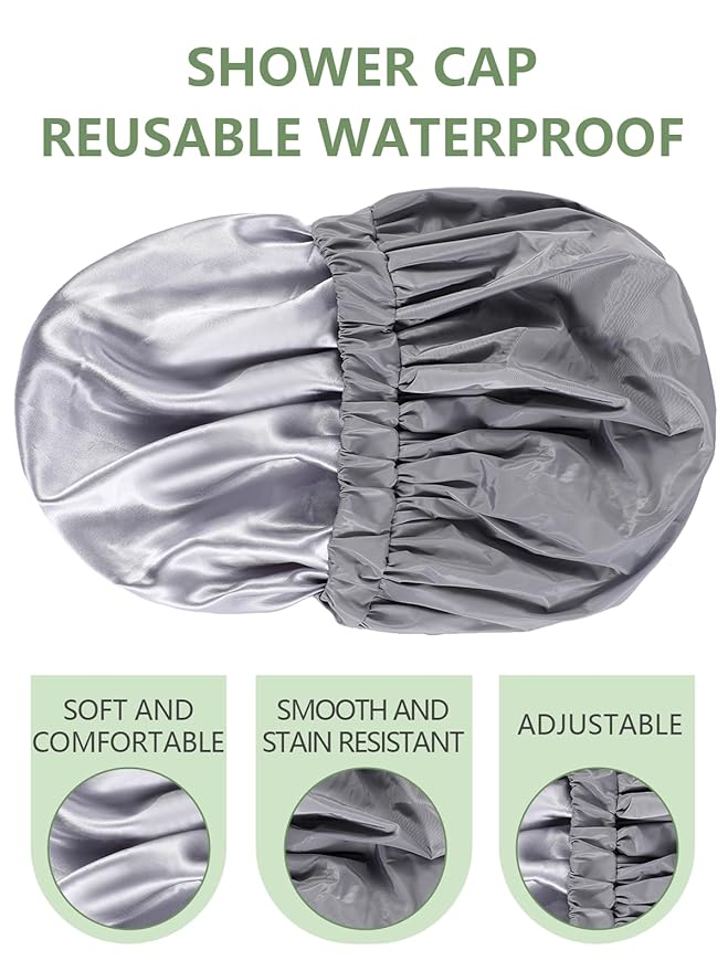 Years calm Reusable Waterproof Shower Caps for Women, Hair Caps for Showers, Double-Layer Elastic Design, for All Hairstyles, Travel-Friendly (grey)