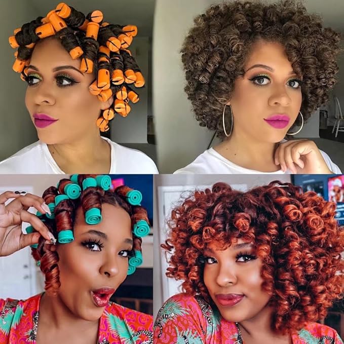 70pcs Perm Rods Set for Women's Natural Hair - Orange and Green Cold Wave Hair Rollers for Curling Long or Short Hair, DIY Hairdressing Tools