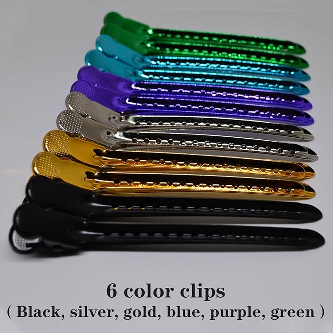 12 Pcs Metal Hair Clips, Duckbill Clips for Styling, Sectioning and Curling by Hairdresser or Home, 6 Colors, Ideal Gift Choice for Stylists and Girls, Portable and Easy to Carry