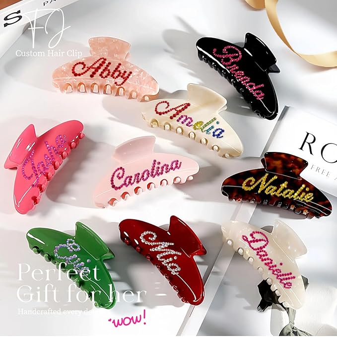 Personalized Colorful Name Hair Claw Clips for Women,Custom Hair Clips with Diamond,Cute Hair Accessories 4",Handmade Rhinestones Hair Clamp Gifts for Mom,Bride,Wife,Bridesmaid（Blue Sugar）