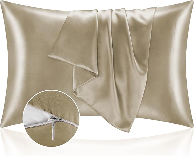 BEDELITE Satin Pillowcase with Zipper, Taupe King Size Pillow Cases Set of 2, Super Soft and Cooling Similar to Silk Pillow Cases, Gift for Women Men(20x40 Inches)