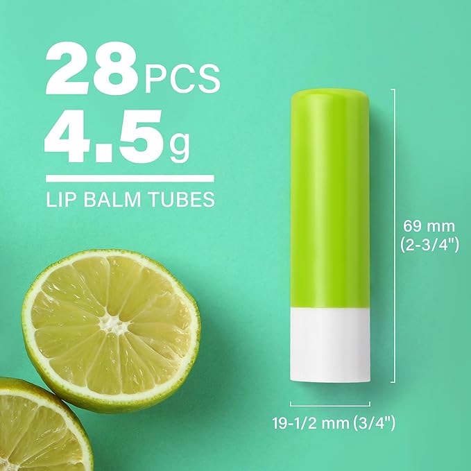 LotFancy Lip Balm Tubes Empty, 28Pcs 4.5ml Lip Balm Container Tubes with Green Caps, BPA Free & Leak Free, Refillable