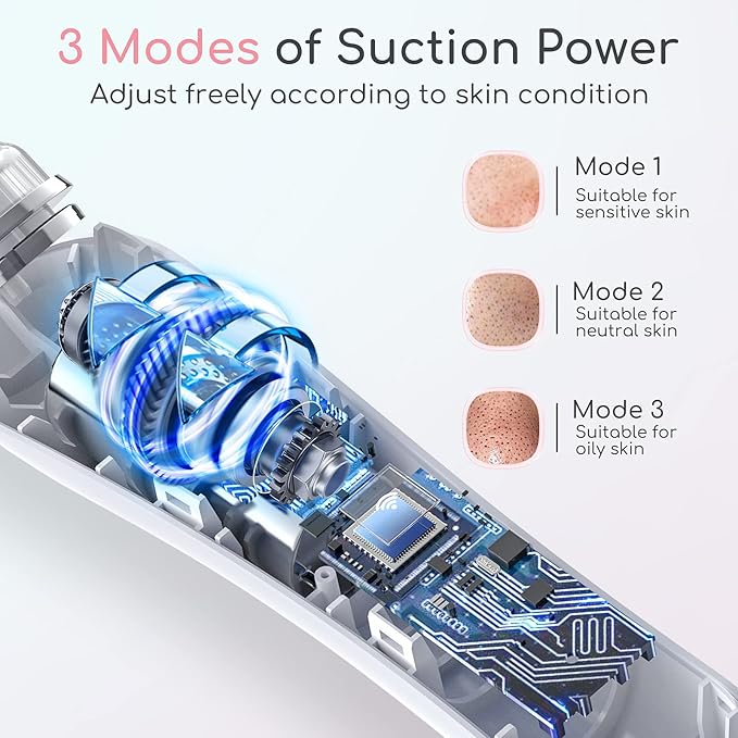 Blackhead Remover Vacuum, Black Head Remover for Face with Camera, Pore Vacuum for Men and Women, USB Interface Type Blackhead Remover Tools, 6 Suction Heads & 3 Adjustment Modes (Grey)