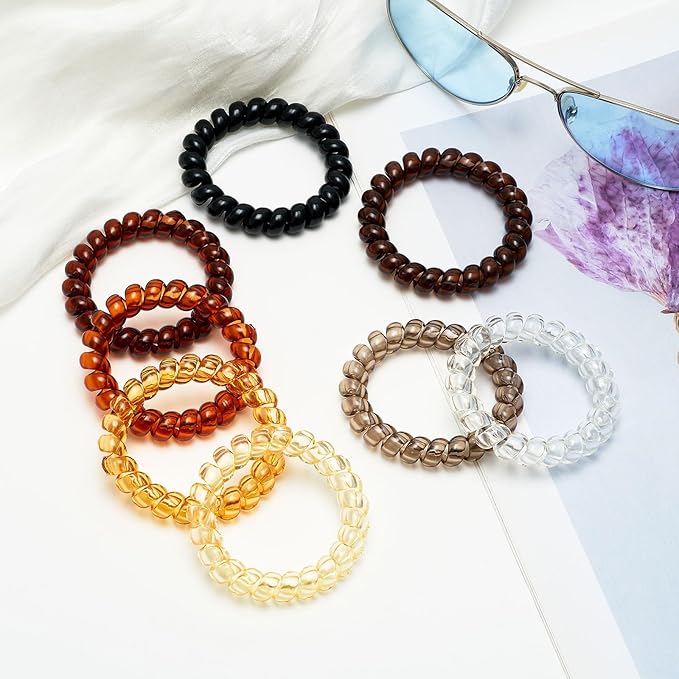 Coil Hair Ties for Thick Ponytail Holder Women No Crease Hair Ties Phone Cord Hairties with Plastic Spiral(Colourful Style 1)