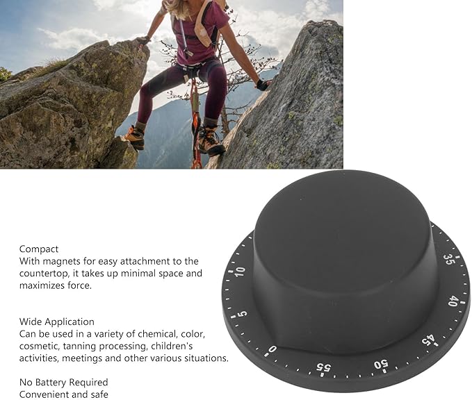 Wind Up Timer Magnetic Suction Outdoor Training 60 Minutes Manual Countdown Timer for Kitchen, Hair Color Processing (Black)