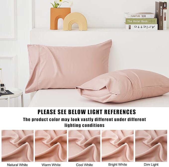TELUS Pink Pillow Cases King Size 2 Pack, Bamboo Rayon Cooling Pillowcases with Envelope Closure, Cool Breathable Pillow Cover for Hot Sleepers & Night Sweats, 20x40 inch