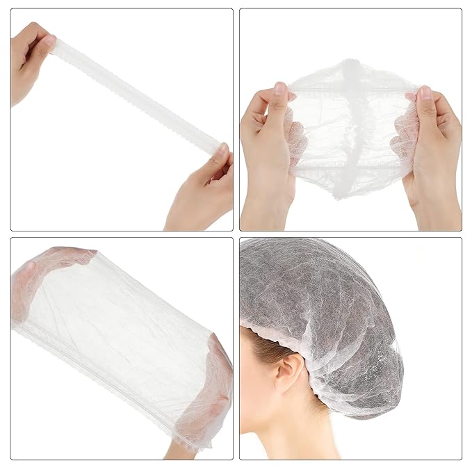 100 Pcs Disposable Nonwoven Bouffant Caps 21 Inch Hair Net Elastic Cap Hair Cover Hats for Beauty Salon Hospital Spa Catering Dust-free Workspace(White)