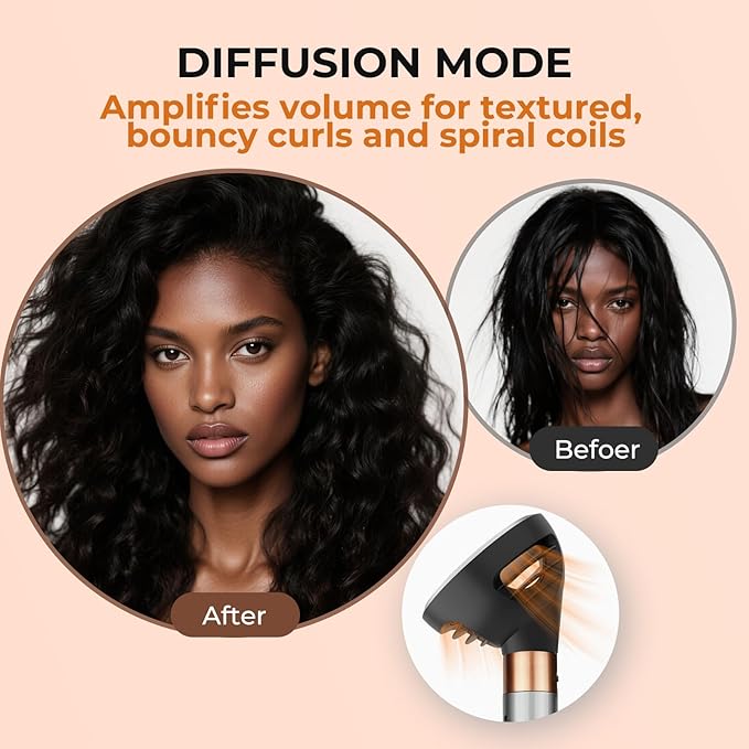 Large Round Volumizing Brush Attachment for Dyson Airwrap Stylers (HS01/HS05) - XL Oval Copper Hair Brush for Bouncy Blowout, Root Lift & Salon Curls (Upgraded Diffuser)