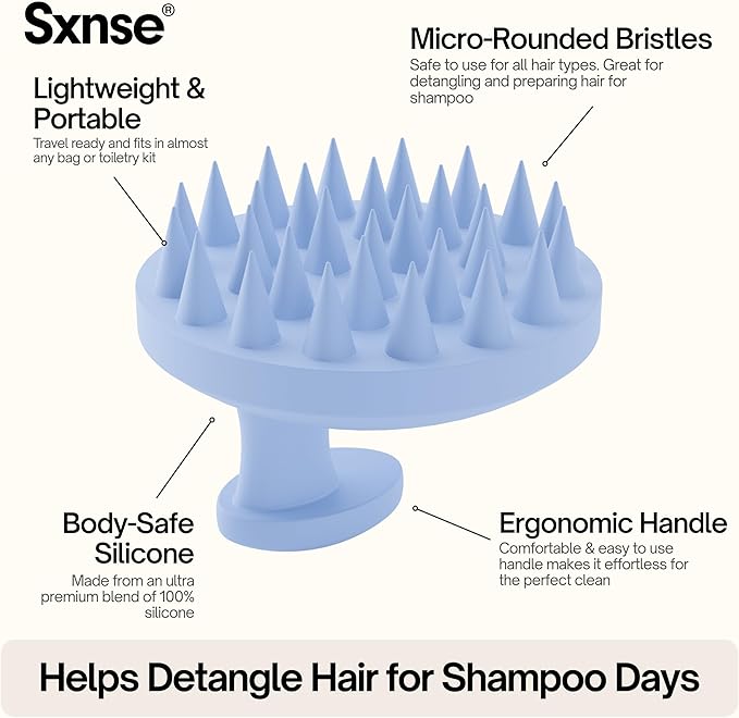 SXNSE - Revive Silicone Scalp Massager, Jet - Manual Hair & Scalp Scrubber for Dandruff, Buildup, Itch, & Hair Growth - Soft Exfoliating Silicone Bristles for Wet & Dry Hair, Flake-Free Finish