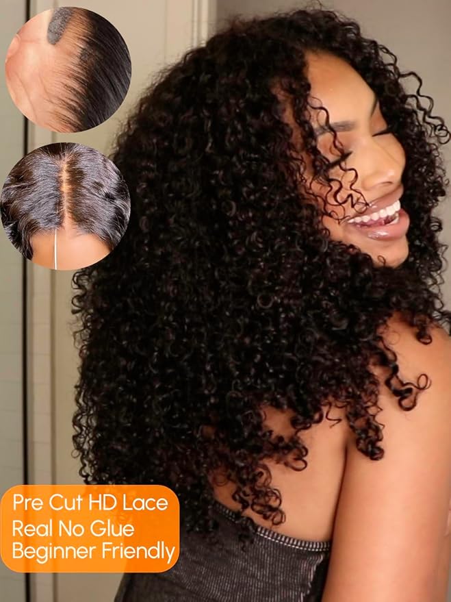 Julia Hair Bye Bye Knots Glueless Wig Curly Pre Cut Lace Front Wigs Human Hair for Women 12A Upgrade 7x5 Lace Closure Wig Pre Plucked with Pre Bleached Knots Put on and Go Natural Color 18 Inch