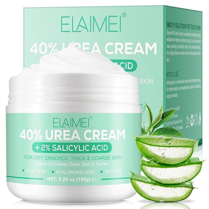 J&H Jasmine&Hyacinth 40% Urea Cream with 2% Salicylic Acid, Aloe, Feet/Heel Cream Moisturizer for Dry Cracked Heel, Knees, Elbows, Hands, Callus Remover, Intensive Hydrating Treatment-5.3 OZ/150 G