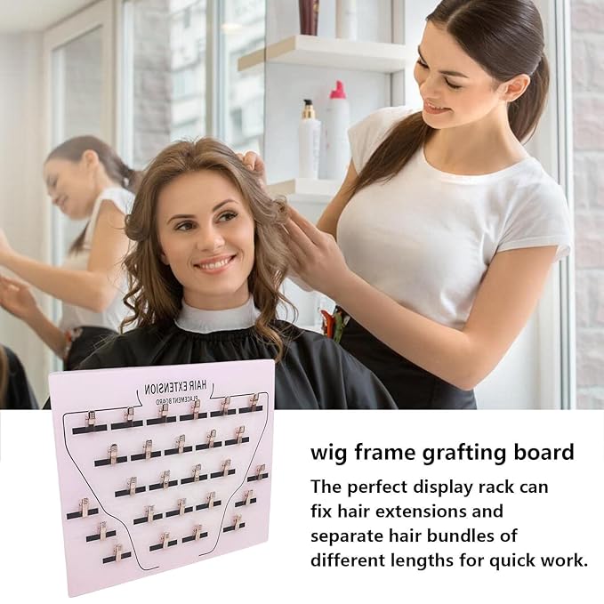DNCG Hair Extension Holder Acrylic Board, Hair Extension Holder Board With Clip For Hairpieces, Wig Sectioning Display Grafting Plate, Hair Hanger, 1, light pink