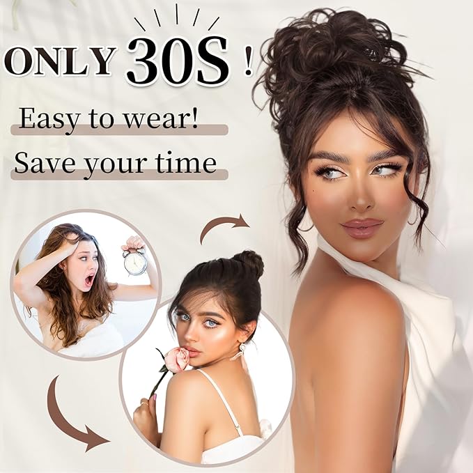 HMD Tousled Updo Messy Bun Hair Piece Hair Extension Ponytail With Elastic Rubber Band Updo Extensions Hairpiece Synthetic Hair Extensions Scrunchies Ponytail Hairpieces for Women