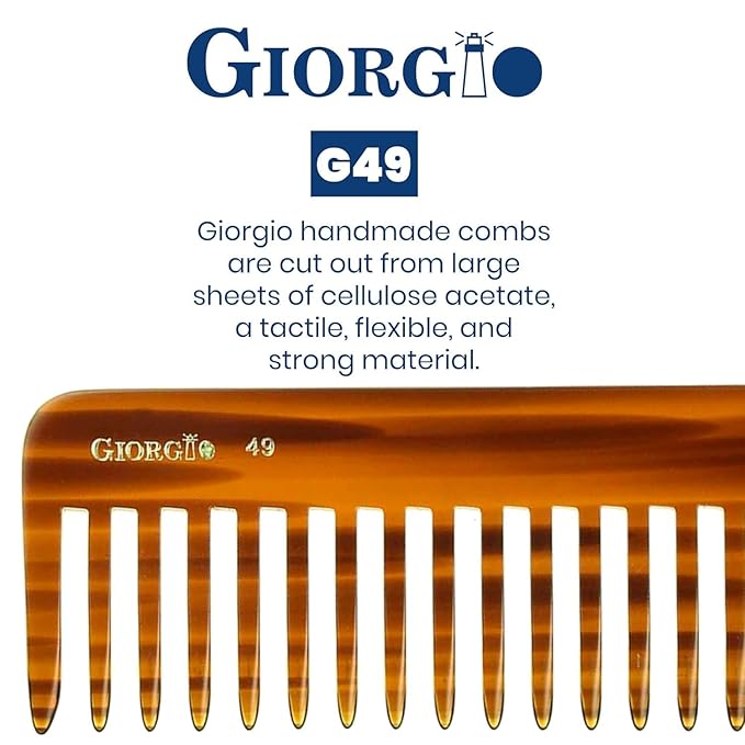 Giorgio G49 Large 5.75 Inch Hair Detangling Comb, Wide Teeth for Thick Curly Wavy Hair. Long Hairs Detangler Comb For Wet and Dry. Handmade of Cellulose, Saw-Cut, Hand Polished, Tortoise Shell 6 Pack