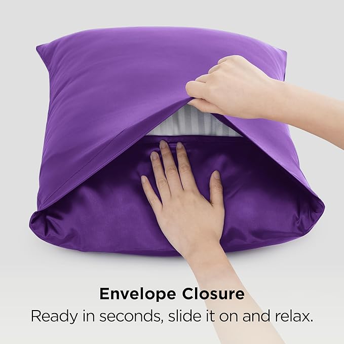Bedsure King Size Satin Pillowcase Set of 2 - Purple Silky Pillow Cases for Hair and Skin with Envelope Closure, Similar to Silk Pillow Cases, Gifts for Women Men, 20x36 Inches, 2pcs