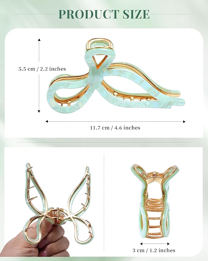 ACECHA 2 Pack Gold Metal Bow Hair Claw Clips for Women, 4.5" Colorful Non-slip Hairclips for Thick Thin Hair Claws Strong Hold Styling (Mermaid)