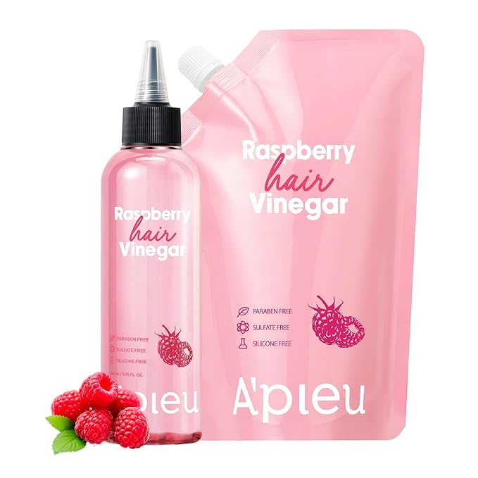 A’PIEU Raspberry Hair Vinegar Rinse & Refill Set – Deep Scalp Clarifying, pH-Balancing Care, Controls Oil & Buildup, Leaves Hair Silky-Soft, Shiny & Fresh | Korean Hair Care (6.76 / 13.6 fl oz)