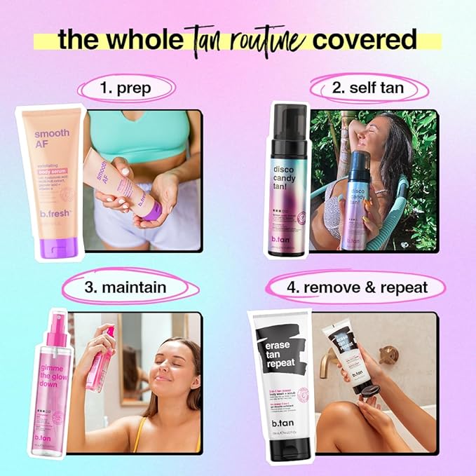 b.tan Dark Self Tanner Mousse | Disco Candy Tan - Best, 1 Hour Express Sunless Tanning Foam, Candy-Scented, Sweat-Proof & Transfer Resistant, No Fake Tan Smell, Vegan, Cruelty Free, 6.7 Fl Oz