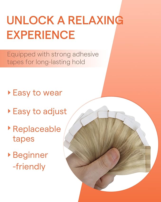 Sunny Hair Tape in Hair Extensions Real Human Hair Invisible Remy Hair Extensions Tape ins for Women Dark Honey Blonde Highlight Medium Blonde 24 inch 25G